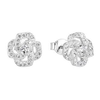 EG2840 Stříbrné náušnice kytičky se zirkony - květiny