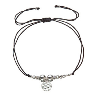 EG7654 Textilní náramek černý stříbrné kuličky
