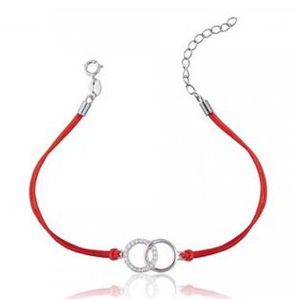 IT0005-R Červený náramek se stříbrnými kroužky