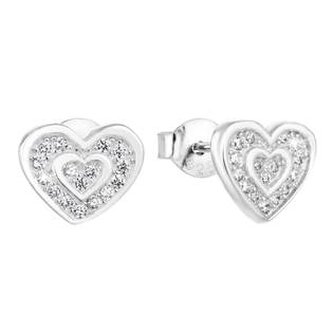EG2834 Stříbrné náušnice srdíčka se zirkony - srdce