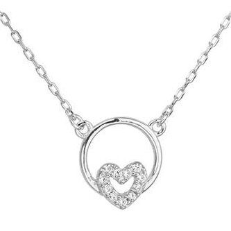 EG4063 Stříbrný náhrdelník se zirkonem bílé srdce