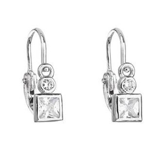 EG2306-C Stříbrné dětské náušnice čtverce, čiré zirkony