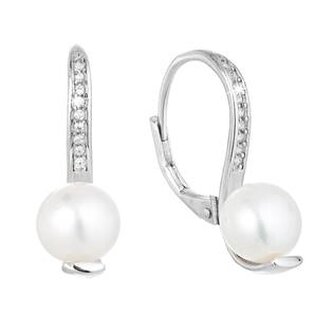 EG2805 Stříbrné náušnice visací s bílou říční perlou
