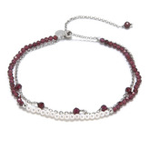 AU0011 Minerální náramek přírodní Granát a perly,  stříbro AG925
