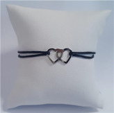 KA1350K-ST Černý textilní náramek dvě srdce, Ag 925