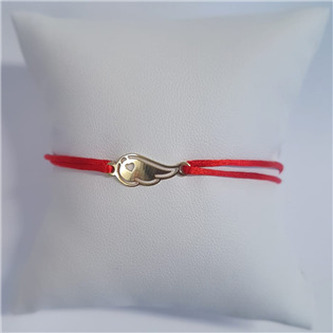 KA1050R-GD Červený textilní náramek křídlo, Ag 925 - srdce