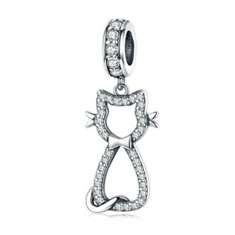 B0858 Stříbrný přívěšek korálek s kočičkou - zvířátka