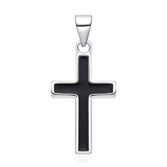 NB-4589 Stříbrný přívěsek kříž s černým smaltem