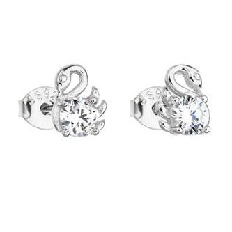 EG2585 Stříbrné náušnice s labutě se zirkony - zvířátka