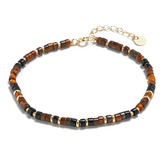 AU0051 Minerální náramek přírodní Tygří oko + Černý achát, stříbro AG925