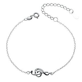 NB-1021 Dámský stříbrný náramek- houslový klíč - čtyřlístky