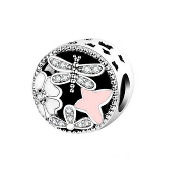 B0173 Visací stříbrný přívěšek korálek s vážkou - zvířátka