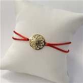 KA1349R-GD Červený textilní náramek mandala, Ag 925