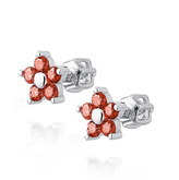 NB-3616-R Stříbrné šroubovací náušnice kytičky červené - květiny
