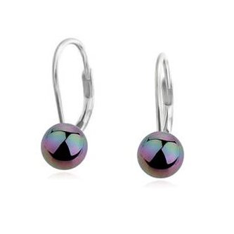 NBP1022-06 Stříbrné náušnice - duhové perly 6 mm