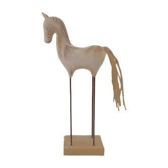 Dřevěný kůň na podstavci s nohami z drátu, 33,5 cm