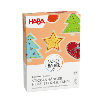 Haba Kreativní sada Vyšívaná dekorace Srdce, hvězda a stromeček, věk: 5+