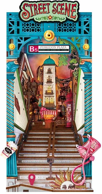 ROBOTIME Rolife DIY 3D Zarážka na knihy: Ulička s LED osvětlením 196 dílků