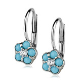 ZB53528 Dívčí stříbrné náušnice - kytičky tyrkysové - květiny