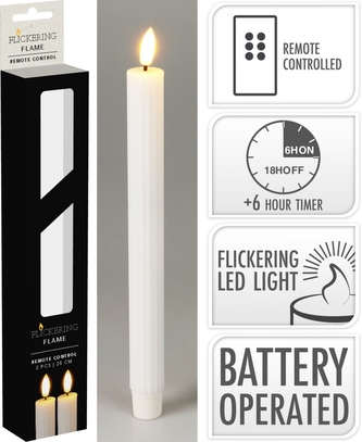 Sada 2ks vysokých bílých LED svíček s časovačem 25 cm