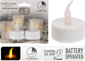 LED bílá čajová svíčka s časovačem - sada 2 ks