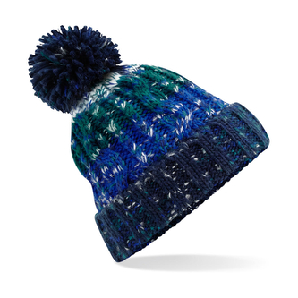 Čiapka s brmbolcom Beechfield Corkscrew Beanie - modro-zelená