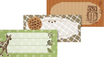 Samolepicí jmenovky v roli, srnka, sova, ježek, 24 ks