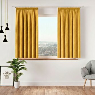 Dekorační krátký závěs s řasící páskou VELVINO color 019 mustard/hořčicová 140x160 cm (cena za 1 kus) MyBestHome