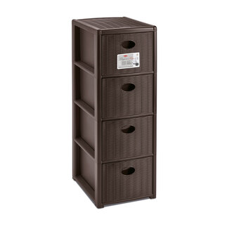 Úložný plastový regál Elegance Slim, 4 zásuvky, hnědý