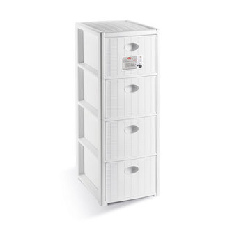 Úložný plastový regál Elegance Slim, 4 zásuvky, bílý