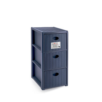 Úložný plastový regál Elegance Slim, 3 zásuvky, modrý