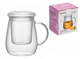 Hrnek sklo 500ml s filtrem a víčkem  TRG5001