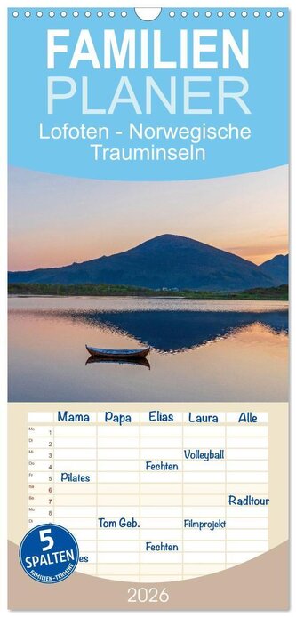 Familienplaner 2026 - Lofoten - Norwegische Trauminseln mit 5 Spalten (Wandkalender, 21 x 45 cm) CALVENDO