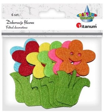 Filcowe kwiatki z łodygami 46x70mm mix 6szt
