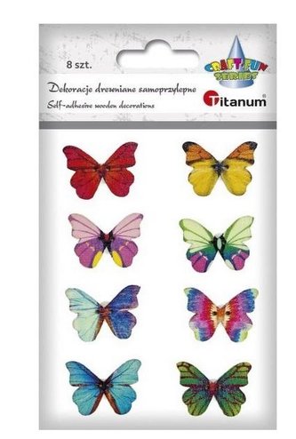Drewniane motyle 3D guziki na piance mix 8szt