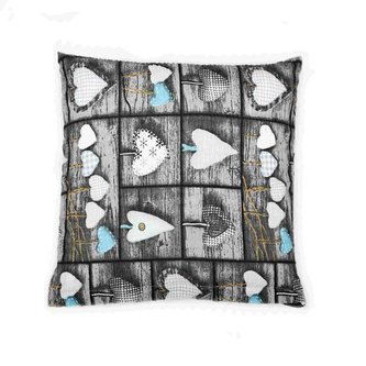 Povláček krepový - srdce patchwork - šedá, tyrkysová - 40x40cm