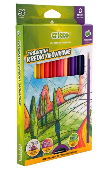 Kredki trójkątne z temperówką 36 kolorów CRICCO