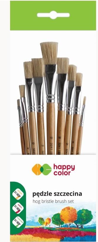 Pędzle szkolne płaskie 9szt HAPPY COLOR
