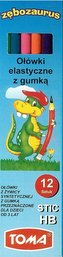 Ołówki elast. Stic kolorowe HB z gumką (12szt)TOMA