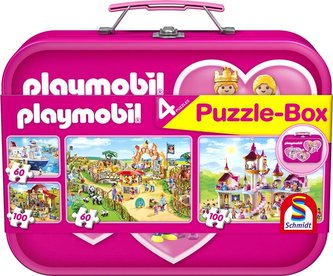 Puzzle 2x60 + 2x100 w walizce Playmobil różowy G3