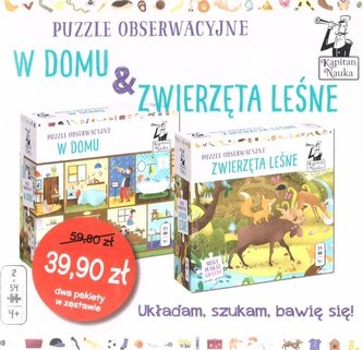 Pakiet: W domu+Zwierzeta leśne puzzle obserwacyjne