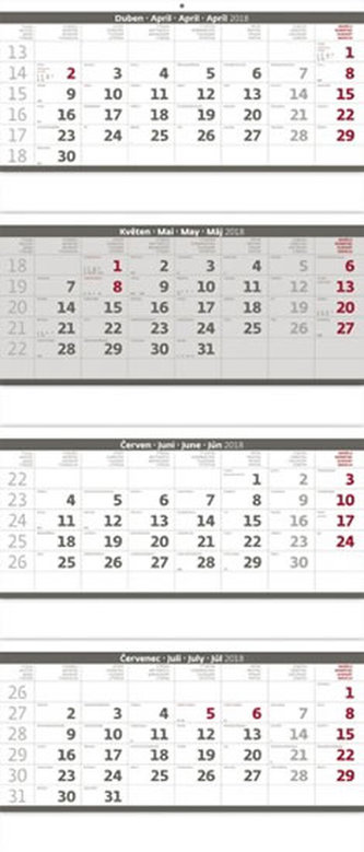 Kalendář nástěnný 2018 - 4měsíční/šedý skládaný s jmenným kalendáriem