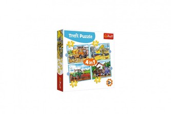 Puzzle 4v1 Pracovní Vozidla v krabici 28x28x6cm