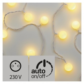 LED světelný cherry řetěz – kuličky 2,5cm, 4m, teplá b.,čas.