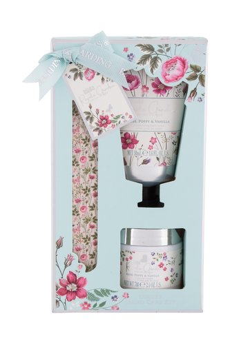 Baylis & Harding Royale Garden krém na ruce Royale Garden Rose, Poppy & Vanilla 50 ml + minerální sůl Royale Garden Rose, Poppy & Vanilla 70 g + pilník na nehty