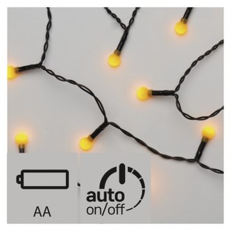 LED vánoční řetěz – kuličky, 2× AA, vnitřní, žlutá, časovač