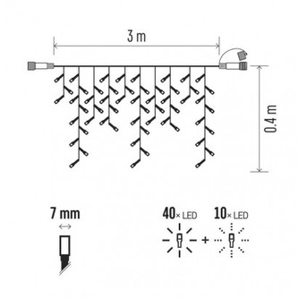 Profi LED spoj. řetěz problikávající – rampouchy 3m, s. bílá