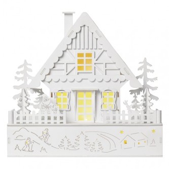 LED vánoční domek, 28cm, 2× AAA, teplá bílá, časovač