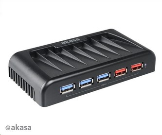 AKASA HUB USB Connect 7EX, 7x USB 3.0, 2 nabíjecí porty USB, externí, s napájecím adaptérem