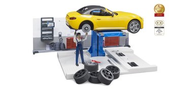 Bruder Autodielňa s autom a figúrkou 1:16